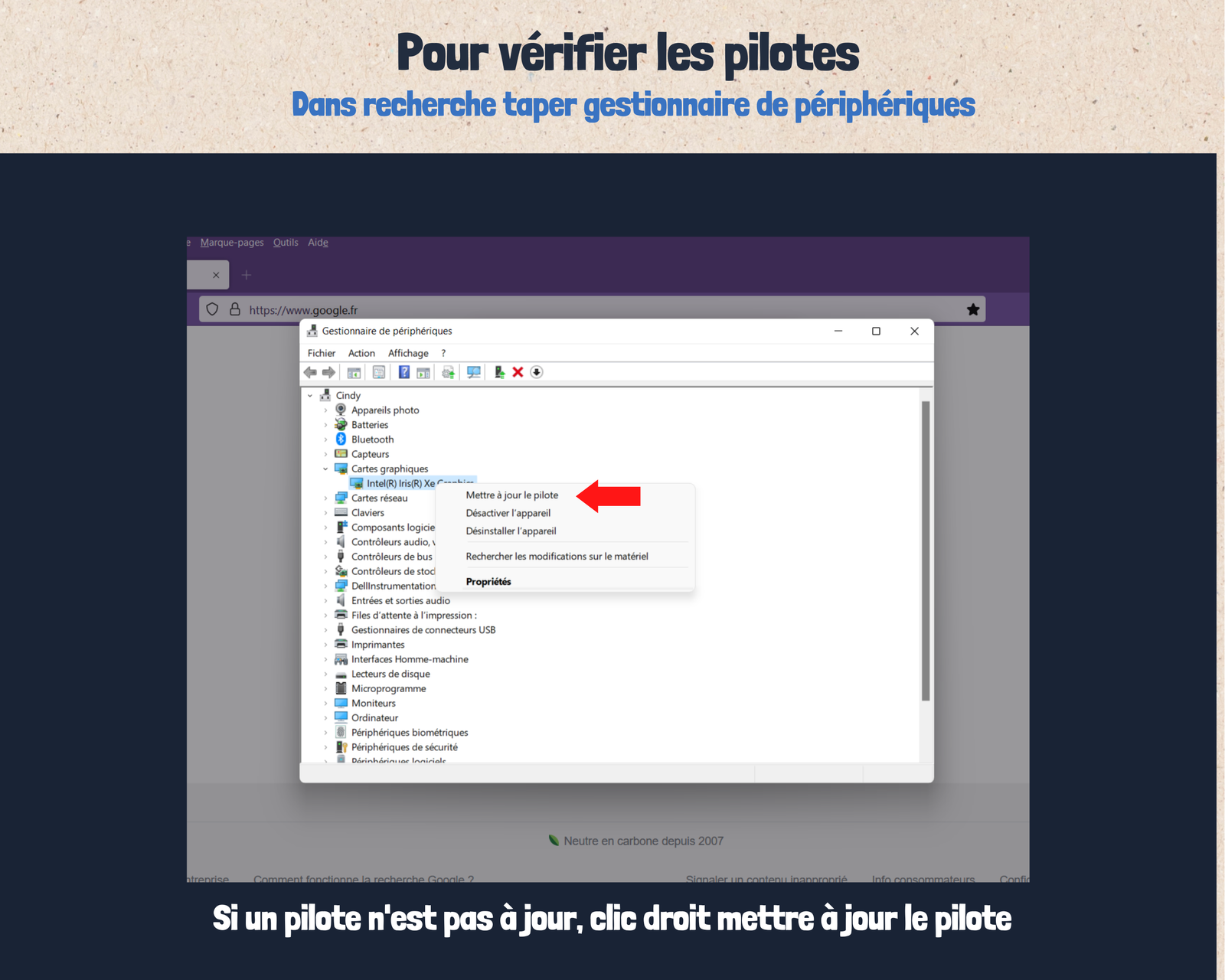 Pour vérifier les pilotes Vérifier les pilotes