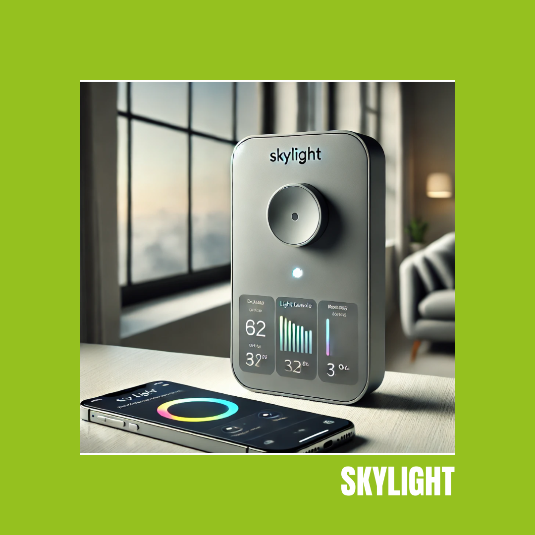Capteur de lumière Skylight, idée cadeau de Noël high-tech pour détecter la météo sans regarder dehors, monté sur une fenêtre avec design moderne et notifications connectées.